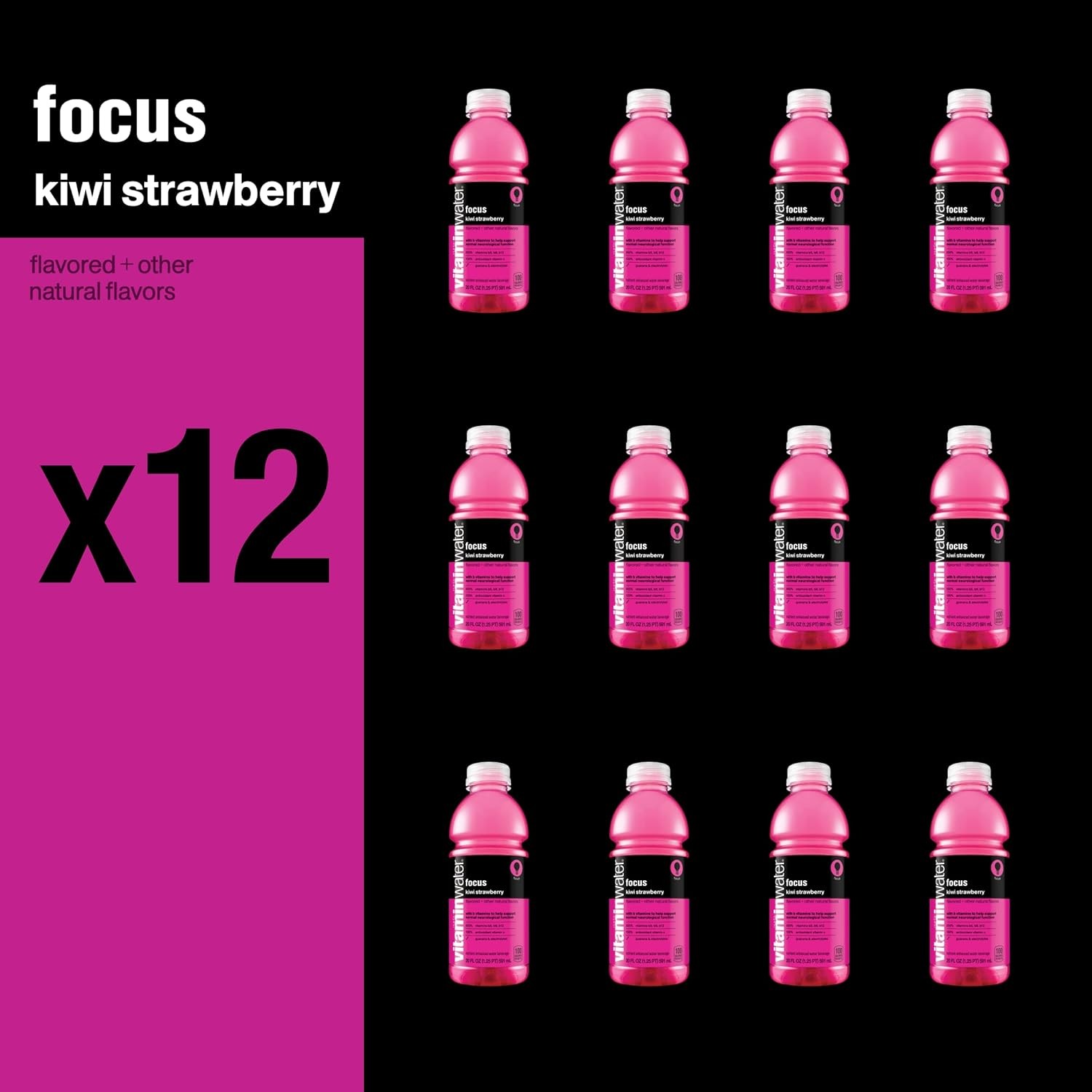 vitaminwater focus electrolyte enhanced water w/vitamins, kiwi-strawberry drinks, 20 fl oz, 12 Pack thumbnail 3