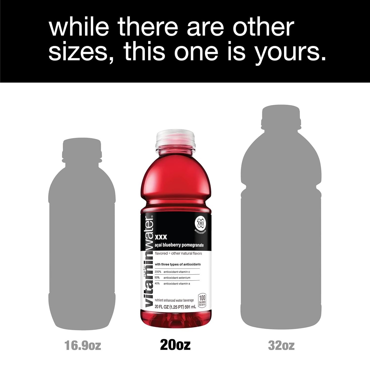 vitaminwater xxx, electrolyte enhanced water w/vitamins, aÃ§ai-blueberry-pomegranate drinks, 20 fl oz, 12 Pack thumbnail 5