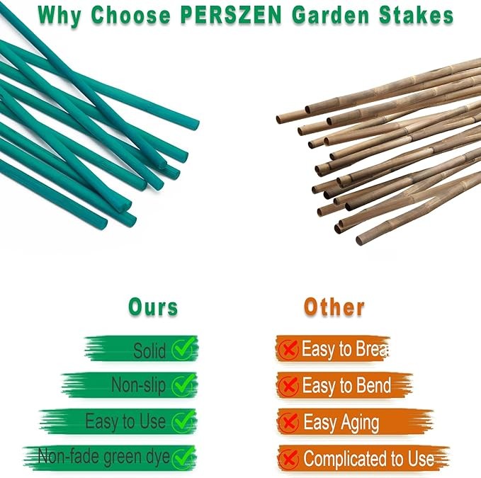 Plant Stakes 50 PCS Garden Green Bamboo Sticks Plant Support Stakes for Indoor and Outdoor Plants, Wooden Sign Posting Flower Pot Garden Stakes(15" 25pcs+17" 25pcs) thumbnail 7