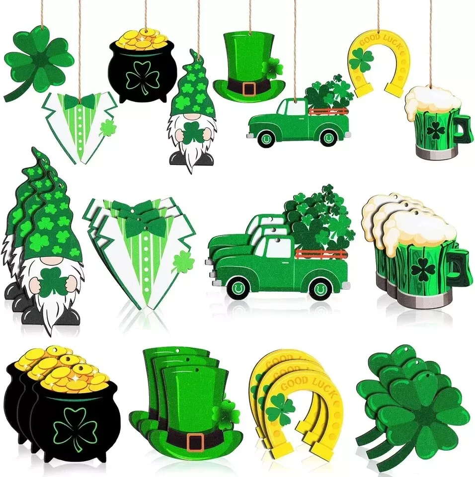 St. Patrick's Day Ornaments Wooden St. Patricks Day Decorations Lucky Hanging Or
