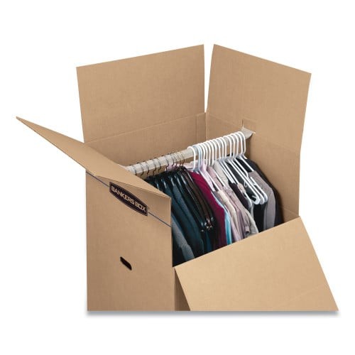 Bankers Box Smooth Move Wardrobe Box, Regular Slotted Container (RSC), 24" x 24" x 40", Brown/Blue, 3/Carton (7711001) thumbnail 4