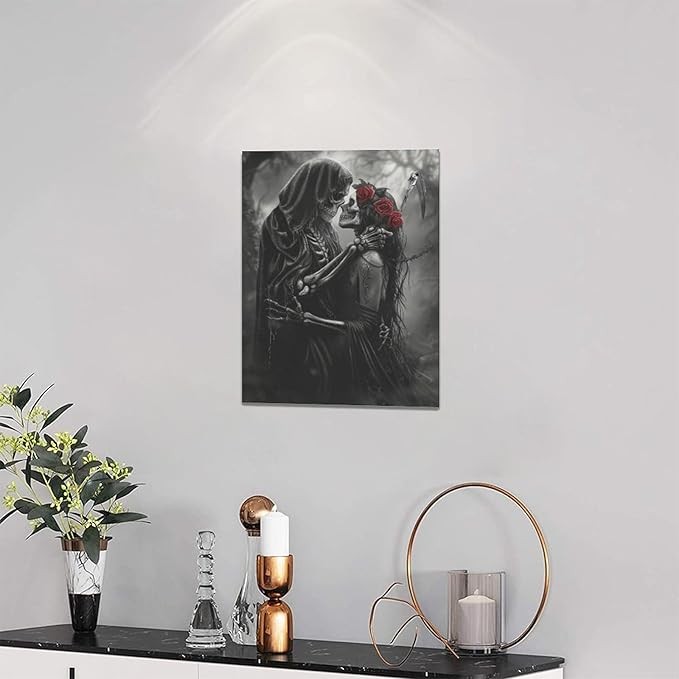 Gothic Skull Wall Art Pictures Goth Skeleton Wall Decor Canvas Painting Home Modern Artwork Decorations Framed for Bathroom Living Room Bedroom Office 12 x 16 inch thumbnail 6