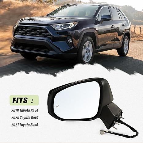 Left Driver Side Mirror Fits 2019-2023 Toyota Rav4 with Power Heated Turn Signal and Blind Spot Match Midnight Black Metallic Replace 879400R271(8 Pins) thumbnail 5