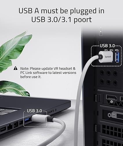 Syntech Link Cable 16FT for PCVR Compatible with Oculus/Quest 3/Meta Quest 3S, Quest2/Pro/Pico 4/Ultra Accessories and PC/SteamVR, High Speed PC Data Transfer, USB 3.0 to USB C Cable for VR Headset thumbnail 2