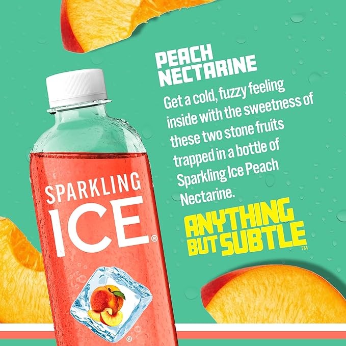 Sparkling Ice, Peach Nectarine Sparkling Water, Zero Sugar Flavored Water, with Vitamins and Antioxidants, Low Calorie Beverage, 17 fl oz Bottles (Pack of 12) thumbnail 3
