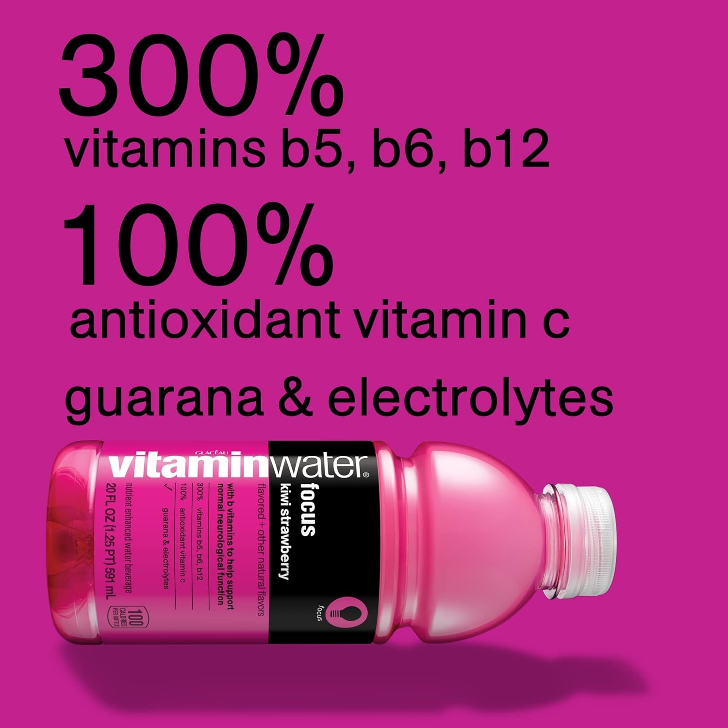 vitaminwater focus electrolyte enhanced water w/vitamins, kiwi-strawberry drinks, 20 fl oz, 12 Pack thumbnail 4