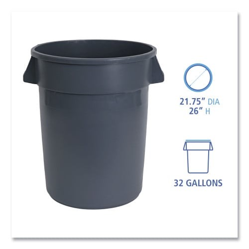 BoardwalkÂ® Round Waste Receptacle, LLDPE, 32 gal, Gray (BWK32GLWRGRA)