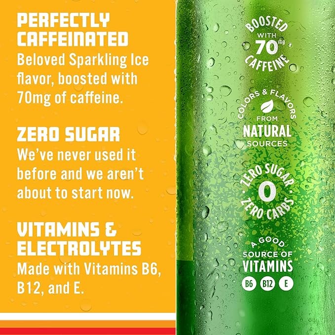 Sparkling Ice Caffeine Citrus Twist Sparkling Water with Caffeine, Zero Sugar, with Antioxidants and Vitamins,16 fl oz Cans (Pack Of 12) thumbnail 2