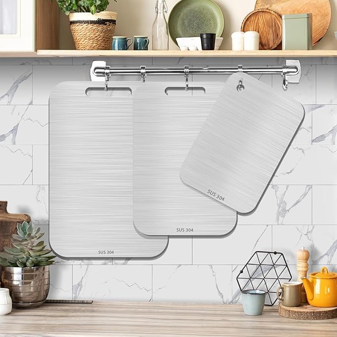 3Pcs Titanium Cutting Boards - 100% Pure Titanium, Double-Sided, Food Grade, Rust-Proof, Durable, Perfect for Meat, Fruit & Vegetables - Premium Kitchen Cutting Mat with Enhanced Hygiene thumbnail 6