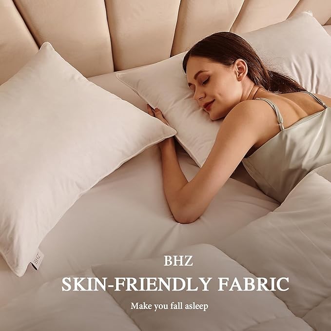 BHZ Goose Down Feather Pillows, Pillows Queen Size - Hotel Bed Pillows for Sleeping Soft and Supportive Pillows for Side and Back Sleepers - 1 Pack, Queen (20" x 28") thumbnail 4