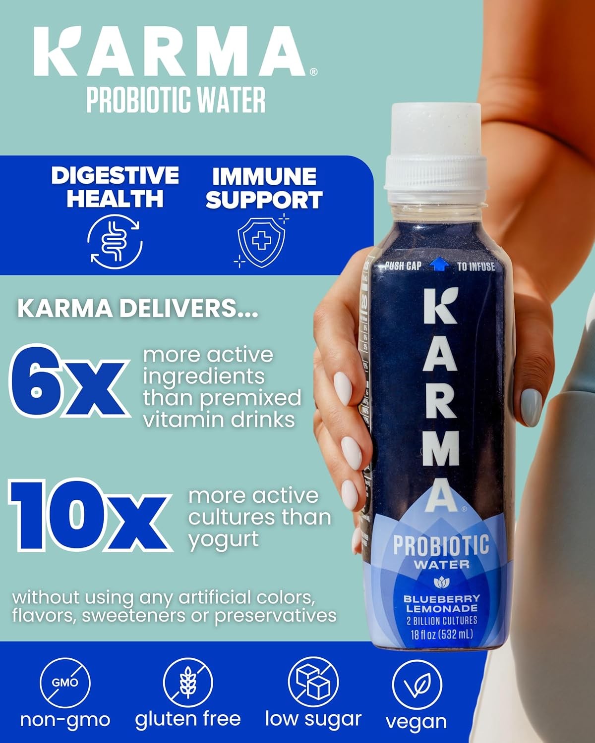 Karma Probiotic Water - 12 Pack, Blueberry Lemonade Drink - Immune & Gut Health Support thumbnail 3