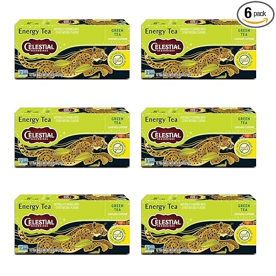 Celestial Seasonings Energy Green Tea, Caffeinated, 12 Tea Bags Box (Pack of 6)