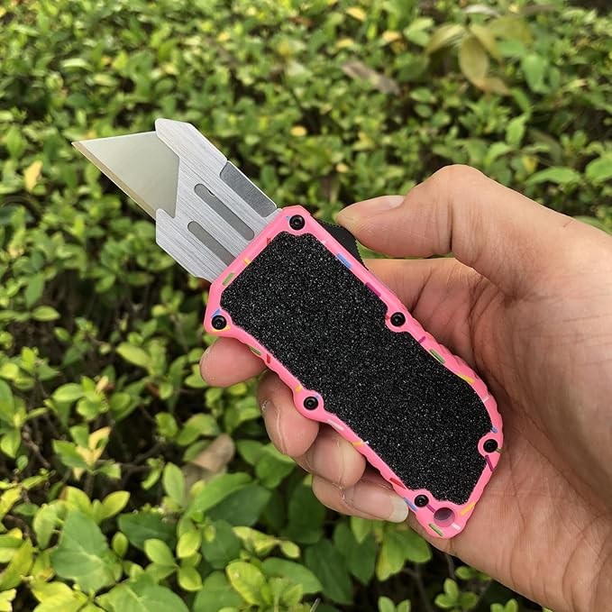 Automatic Utility Knife, Premium Pink Retractable Box Cutter, Cute Aluminum Alloy Heavy Duty Pocket Knife, Safety Replaceable Blade EDC Razor Knives with 5PCS Blades thumbnail 3