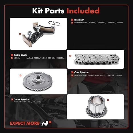 A-Premium Engine Timing Chain Kit W/Tensioner [OHV 8Cyl 4.3 4.8 5.3 6.0 6.2L] Compatible with Chevy, GMC, Hummer, Saab, Pontiac, Cadillac & Buick - Express, Silverado, Camaro, Sierra, H3, Yukon & More thumbnail 2