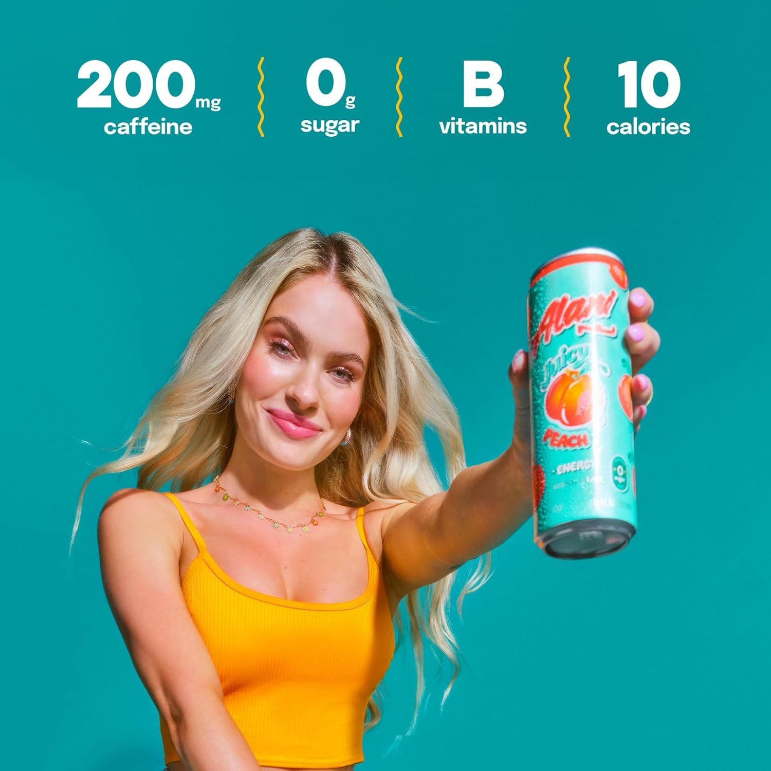 Alani Nu JUICY PEACH Sugar Free, Low Calorie Energy Drinks | 200mg Caffeine | Biotin B Vitamins | Zero Sugar | 10 Calories | 12 Fl Oz Cans | 12 Pack thumbnail 5