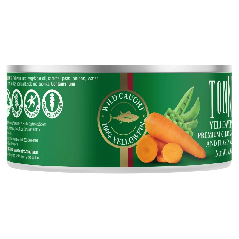 Tonnino Premium Yellowfin Tuna chunks with carrots and peas in vegetable oil, 4.94 oz, Can, Wild Caught thumbnail 3
