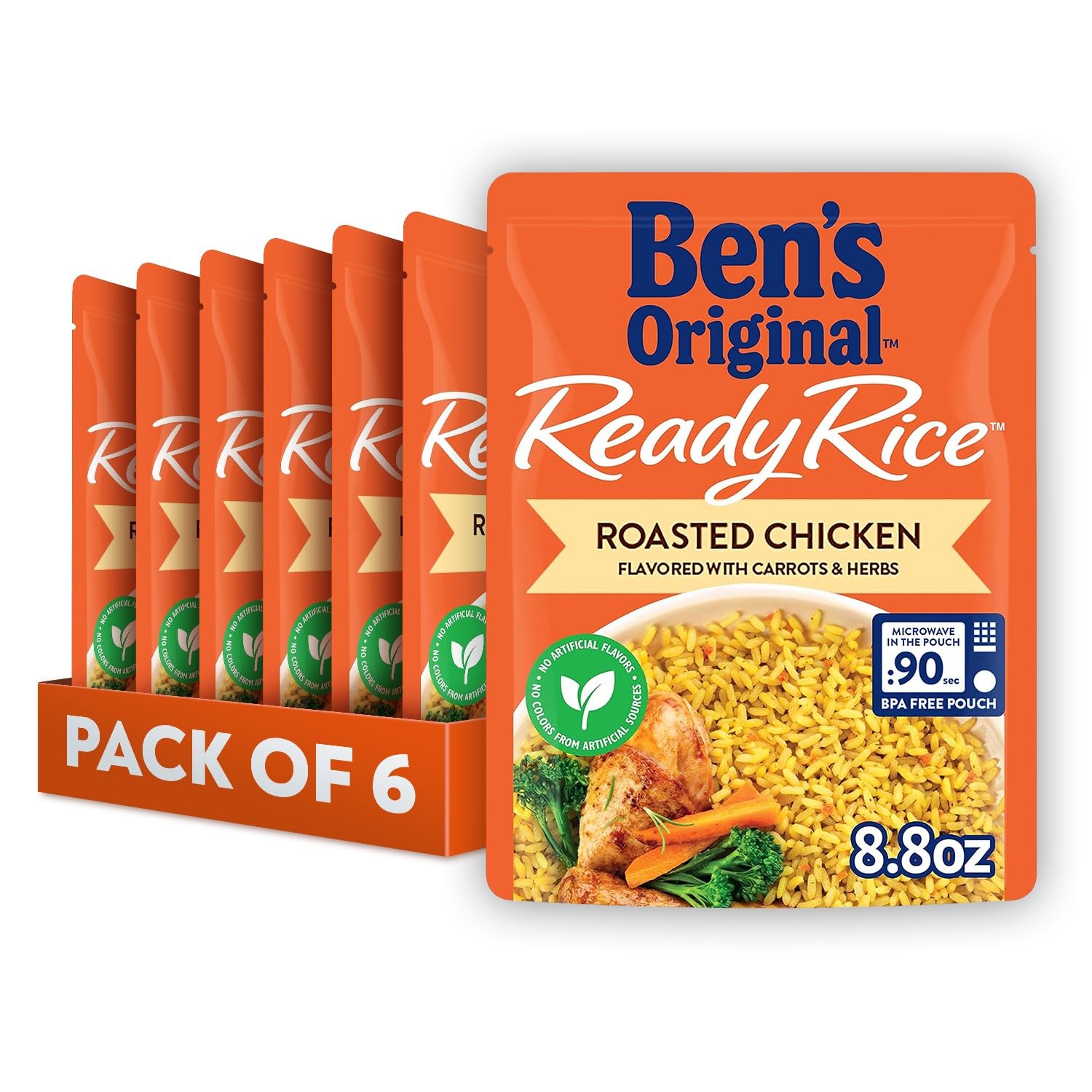 BEN'S ORIGINAL Ready Rice Roasted Chicken Flavored Rice, Easy Dinner Side, 8.8 OZ Pouch (Pack of 6)