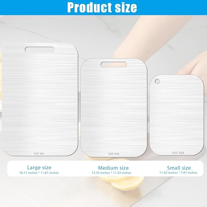 3Pcs Titanium Cutting Boards - 100% Pure Titanium, Double-Sided, Food Grade, Rust-Proof, Durable, Perfect for Meat, Fruit & Vegetables - Premium Kitchen Cutting Mat with Enhanced Hygiene thumbnail 4