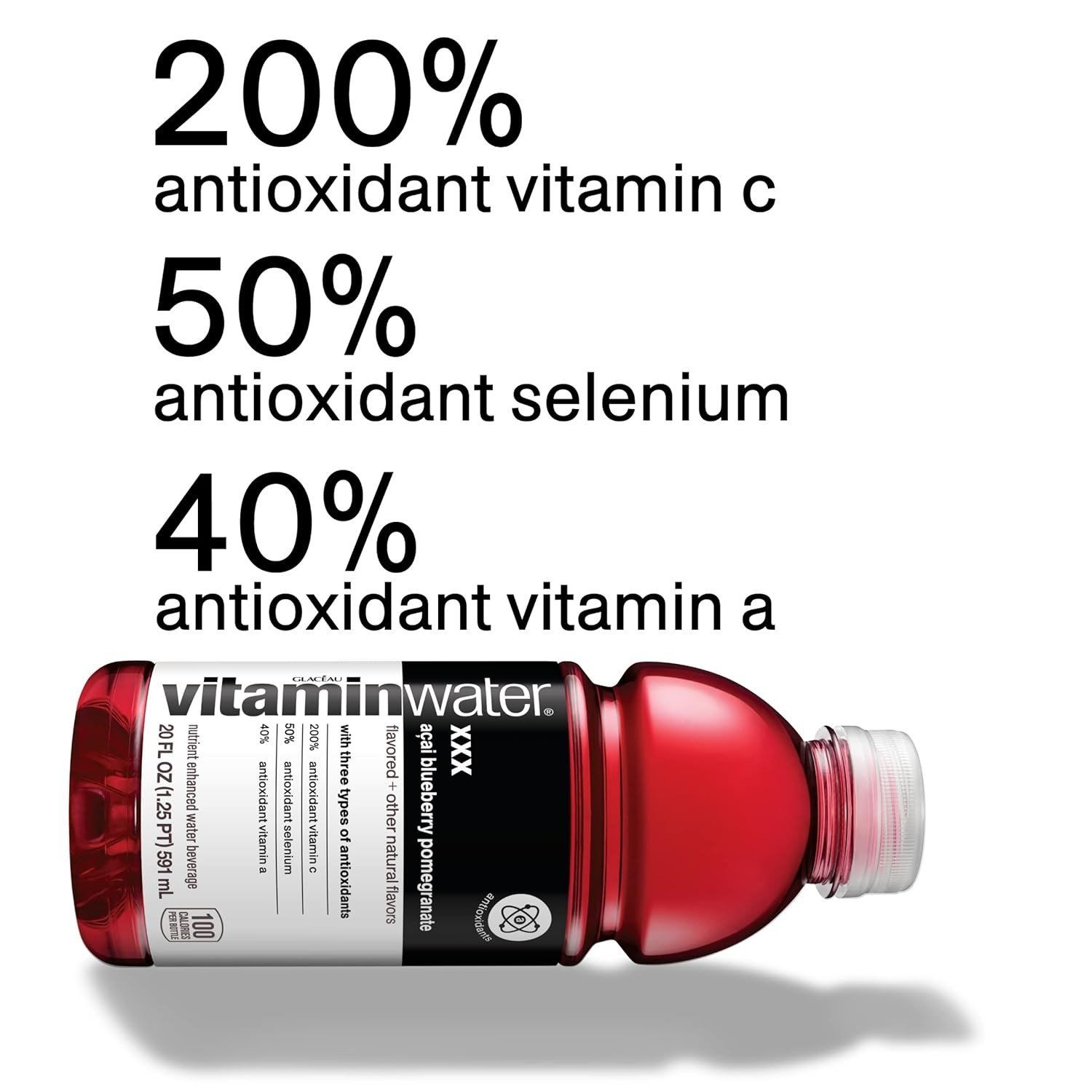 vitaminwater xxx, electrolyte enhanced water w/vitamins, aÃ§ai-blueberry-pomegranate drinks, 20 fl oz, 12 Pack thumbnail 3
