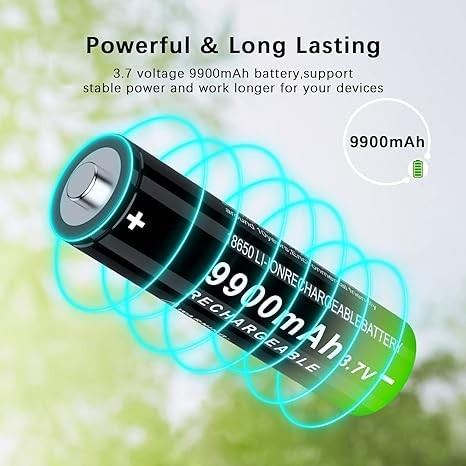 2 Pack 3.7 Volt 18650 Rechargeable Battery 9900mAh Battery Button Top Li-ion Battery for Flashlight, Headlamp thumbnail 4