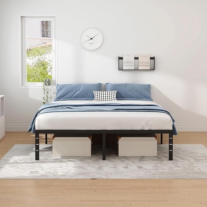 Metal Bed Frame,King Size Bed Frame with Storage Space,Heavy Duty Sturdy Mattress Foundation,Easy Assembly,No Box Spring Needed, Black,14 Inch,King thumbnail 2