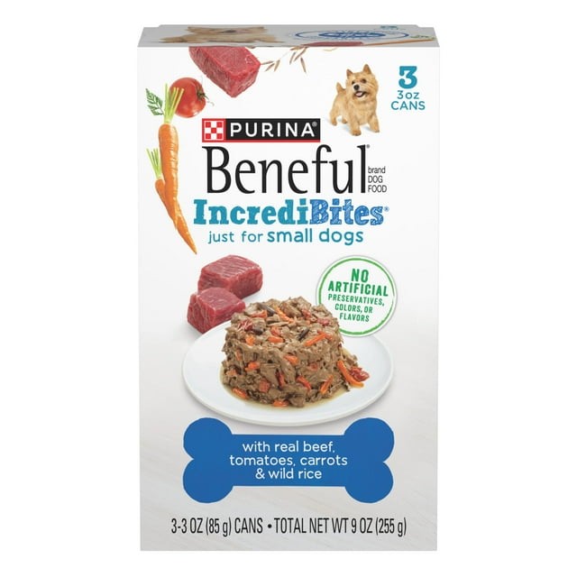 Purina Beneful IncrediBites Small Wet Dog Food Real Beef, Rice & Vegetables, 3 oz Cans (24 Pack) thumbnail 4