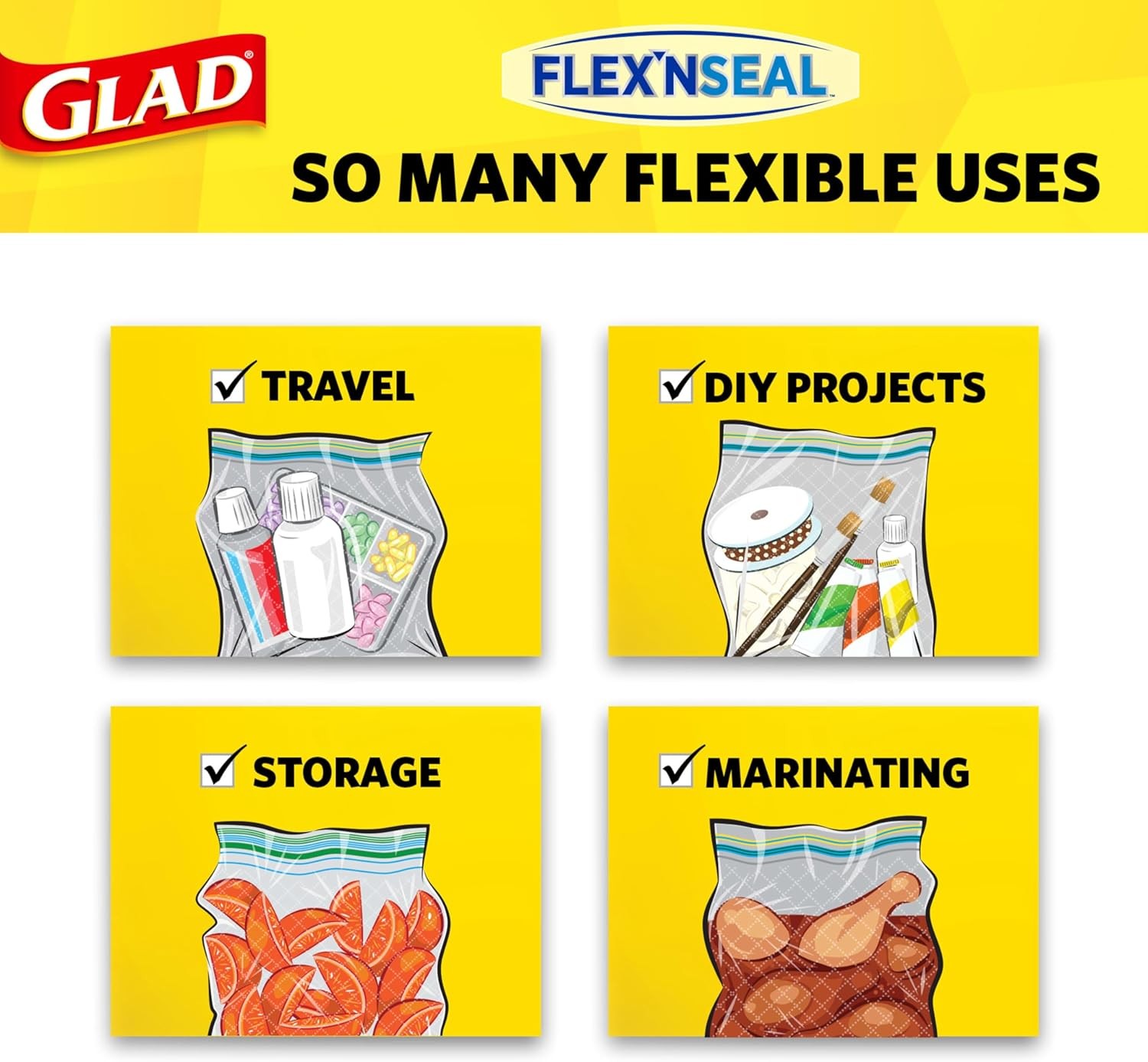 Glad Flex'N Seal Food Storage Plastic Bags, Gallon, 35 Count (Package May Vary) thumbnail 4