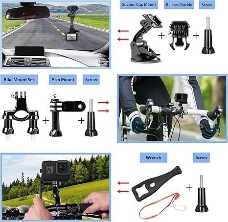 HONGDAK Action Camera Accessories Kit for GoPro Hero 13 12 11 10 9 Black, Waterproof Housing+Silicone Case+ Adjustable Arm+Head Chest Wrist Strap+Bike Mount+Suction Cup+Floating Grip Bundle Set 63in1 thumbnail 4