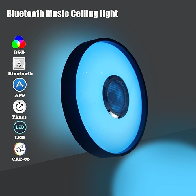 Smart LED Waterproof Shower Ceiling Light Fixture With Bluetooth Speaker,11Inch 18W,3000-6500K,Dinmmable Music Lamp RGB Color Changing With App+2.4G Remote Control For Bathroom,Bedroom,Kids Room thumbnail 5
