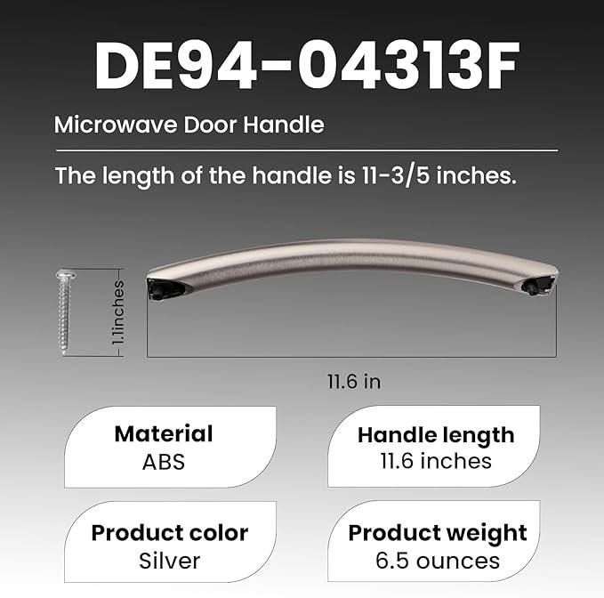DE94-04313F Microwave Door Handle,ME16A4021AS Microwave Door Handle Fit for Samsung ME16A4021AS ME17R7011ES,Microwave Oven Door Handle Replacement with 2 Screws thumbnail 3