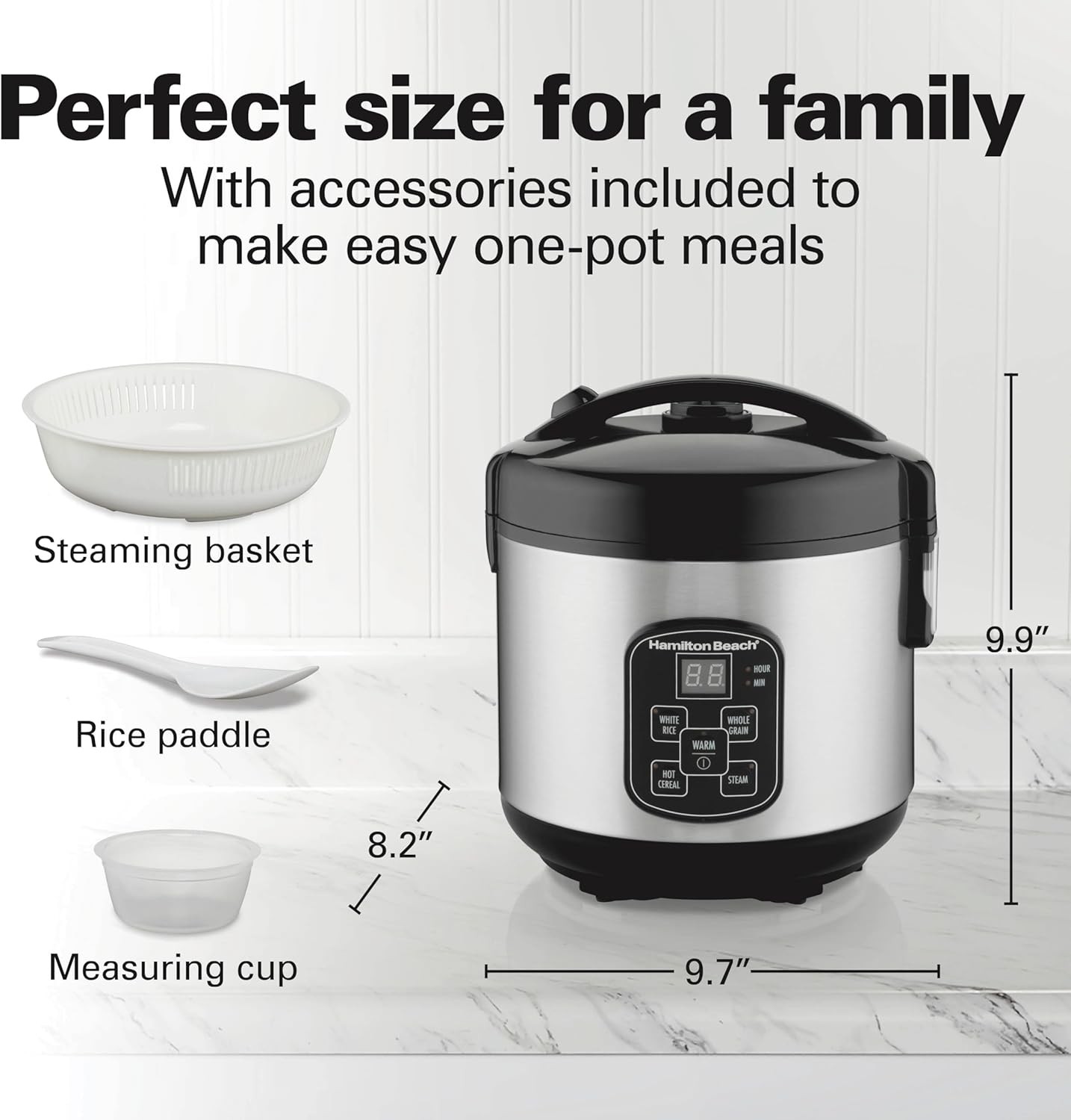 Open Box Hamilton Beach Digital Programmable Rice Cooker & Food Steamer, 8 Cups Cooked (4 Uncooked), With Steam & Rinse Basket, Stainless Steel thumbnail 7