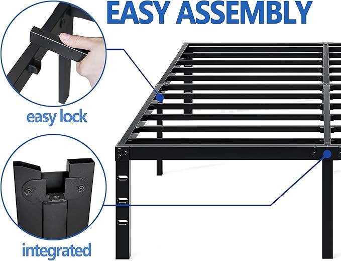 Metal Bed Frame,King Size Bed Frame with Storage Space,Heavy Duty Sturdy Mattress Foundation,Easy Assembly,No Box Spring Needed, Black,14 Inch,King thumbnail 5