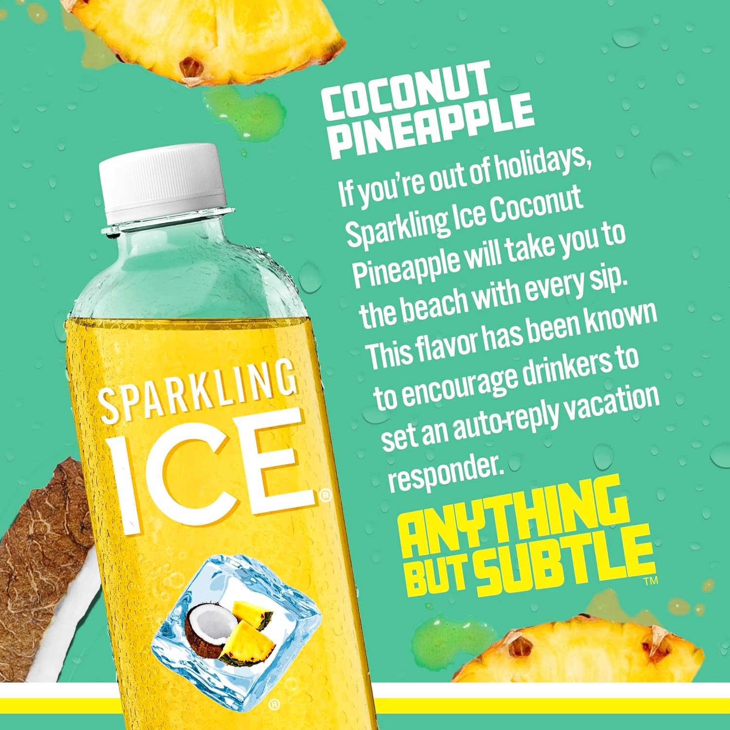 Sparkling Ice, Coconut Pineapple Sparkling Water, Zero Sugar Flavored Water, with Vitamins and Antioxidants, Low Calorie Beverage, 17 fl oz Bottles (Pack of 12) thumbnail 4