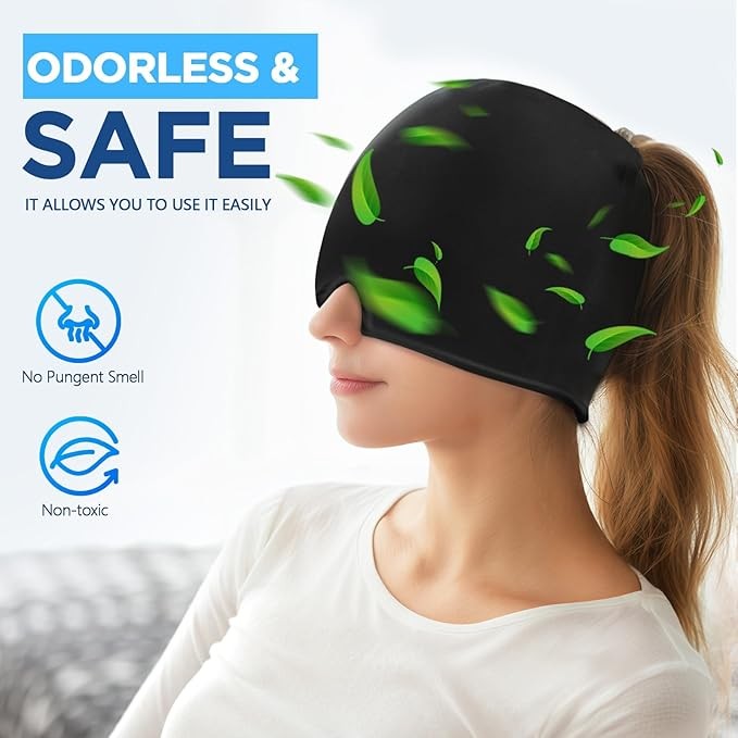 Migraine Relief Cap, Headache Relief Hat for Migraine Cap, Hot and Cold Therapy, Headache Eyes Mask for Stress Relief, Ice Pack Head Wrap for Sinus, Puffy Eyes, Tension,Black thumbnail 2