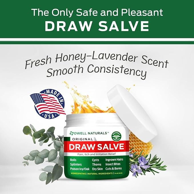 OWELL Naturals Drawing Salve Ointment 1oz, ingrown Hair, Boil, Splinter Remover, Bug Spider Bites, bee Sting, Mosquito bite Itch, Poison Ivy thumbnail 7