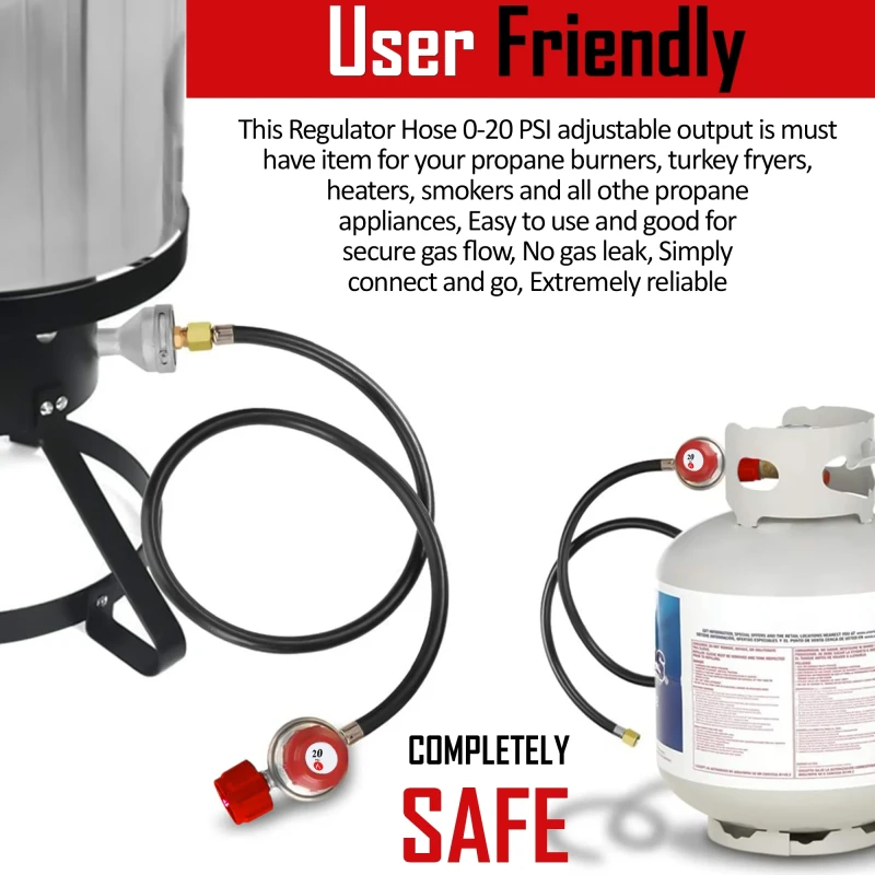 GasOne 4 ft High Pressure Propane 0-20 PSI Adjustable Regulator with Red QCC-1 Type Hose - Works with Newer U.S. Propane Tanks thumbnail 5