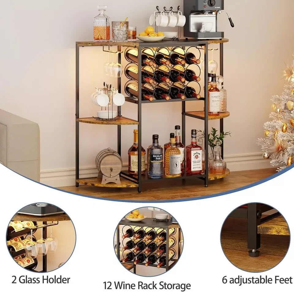 JKsmart Wine Bar Cabinet with LED Lights, Wine Rack with Storage and Glass Ho... thumbnail 4