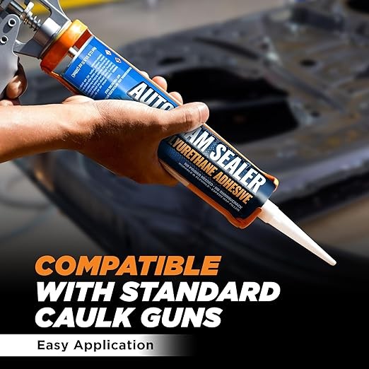 Professional Automotive Seam Sealer, Paintable Quick-Set Polyurethane Auto Body Seam Sealer for Metal Surfaces of Cars, Trucks, Etc, Includes Gloves & Tip - White RV Roof Sealant thumbnail 4
