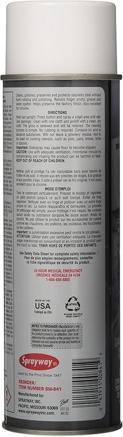 Sprayway SW841 Stainless Steel Cleaner and Polish, Protects and Preserves, Resists Streaks and Finger prints, 15 Oz thumbnail 2