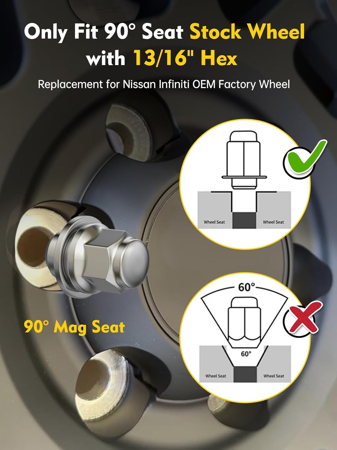 MIKKUPPA 20pcs M12x1.25 Lug Nuts - 1.47 Inch 13/16 Hex OEM Mag Washer Style Factory Replacement Chrome Lug Nuts Replacement for Nissan Infiniti Factory Wheels thumbnail 5