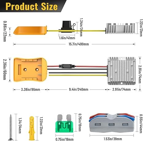 2 Pack 20V to 12V Step Down Converter Compatible with DeWalt 20V Power Wheel Battery Adapter, DC 12V 20A 240W Buck Converter Regulator 30A Fuse & Wire Terminal thumbnail 6