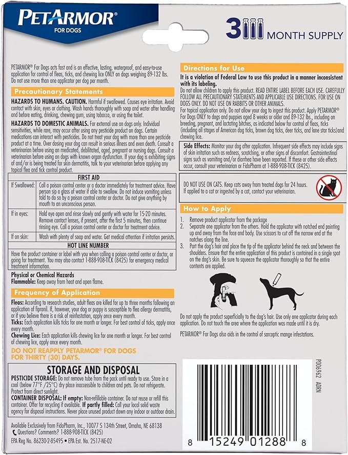 PetArmor for Dogs, Flea and Tick Treatment for Extra Large Dogs (89-132 Pounds), Includes 3 Month Supply of Topical Flea Treatments thumbnail 2