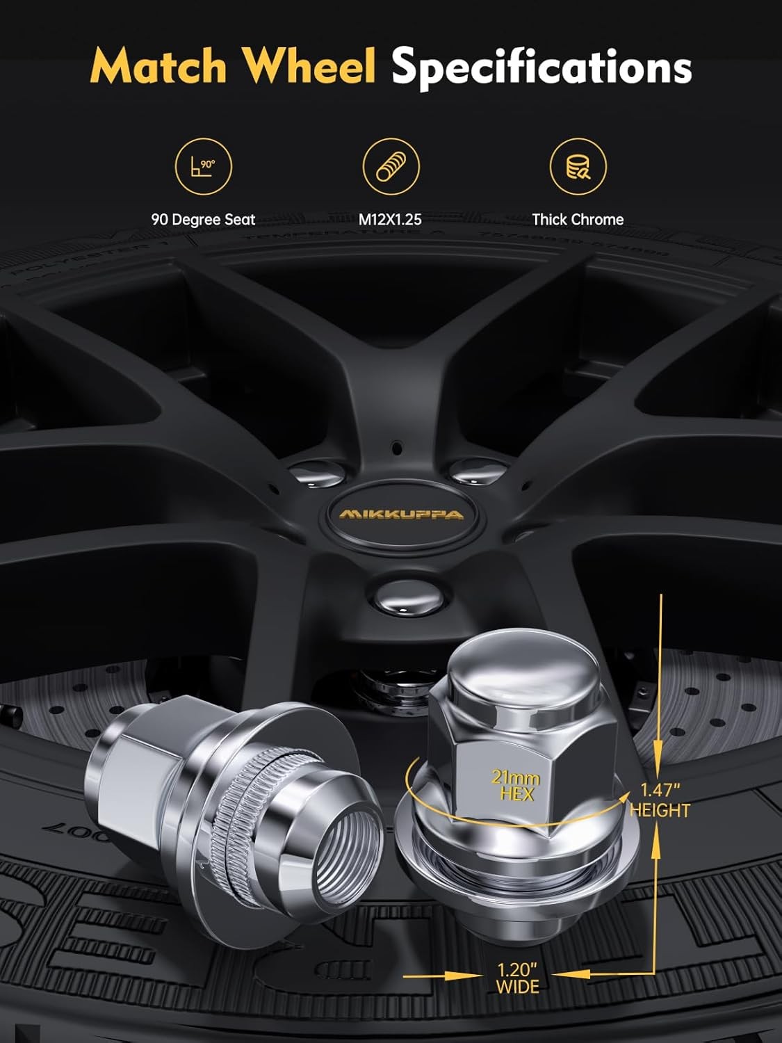 MIKKUPPA 20pcs M12x1.25 Lug Nuts - 1.47 Inch 13/16 Hex OEM Mag Washer Style Factory Replacement Chrome Lug Nuts Replacement for Nissan Infiniti Factory Wheels thumbnail 4