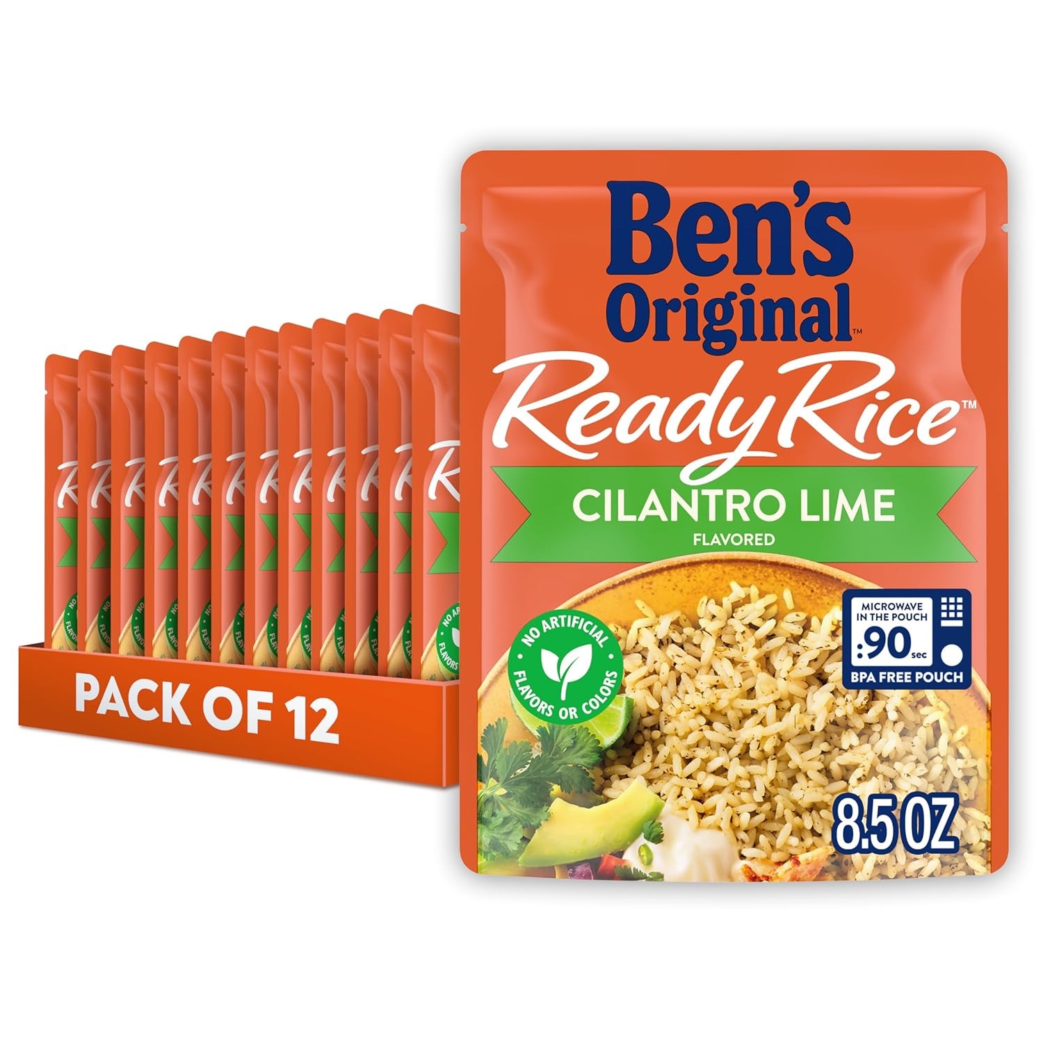 BEN'S ORIGINAL Ready Rice Cilantro Lime Flavored Rice, Easy Dinner Side, 8.5 OZ Pouch (Pack of 12