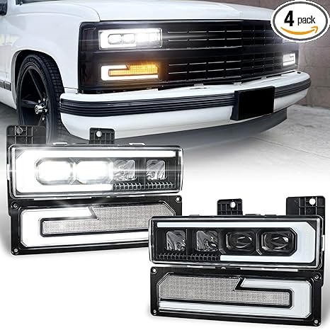 LED Headlight Assembly 500% Bright Anti-glare Headlights with Welcome DRL Turn Signal Compatible with 1988-1998 Chevy GMC C/K 1500 2500 3500 Suburban Silverado Tahoe Yukon