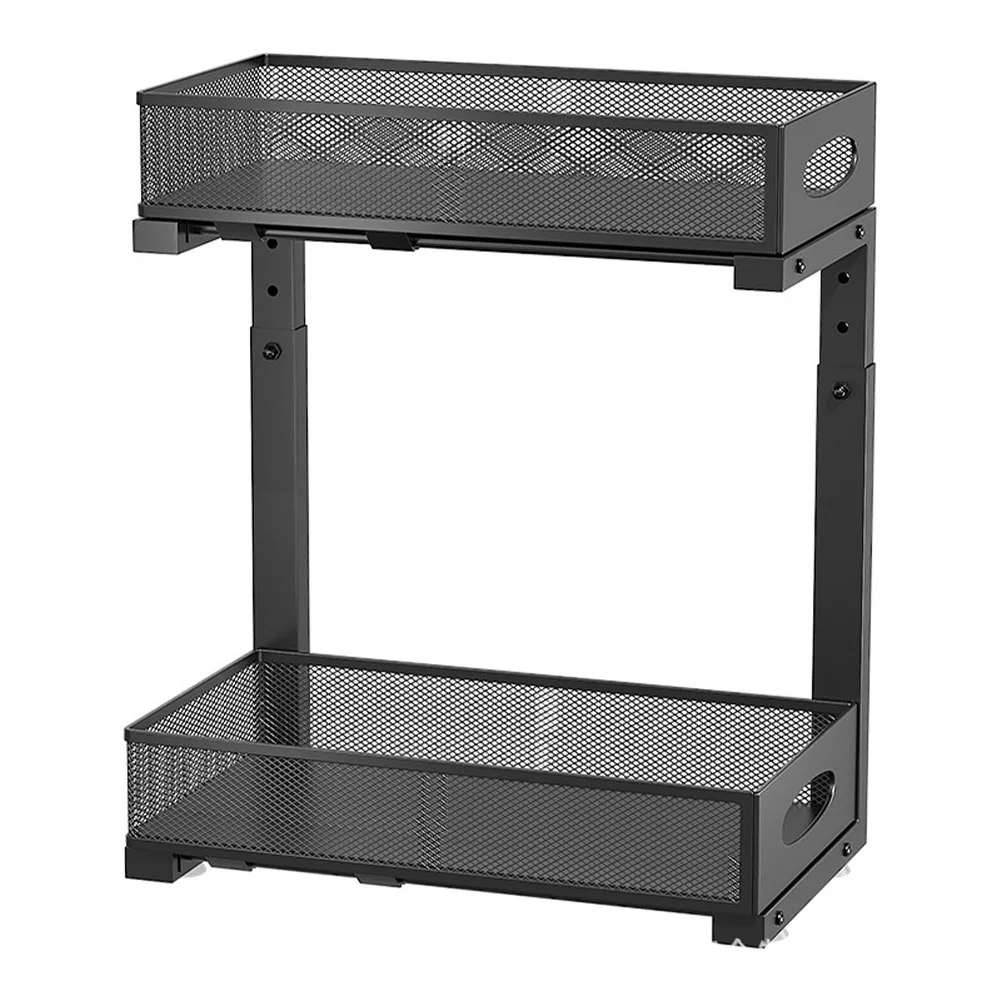 2 Tier Adjustable Height Under Sink Organizer with Sliding Drawer Pull Out Under Cabinet Kitchen Bathroom Organizer and Storage Black thumbnail 5