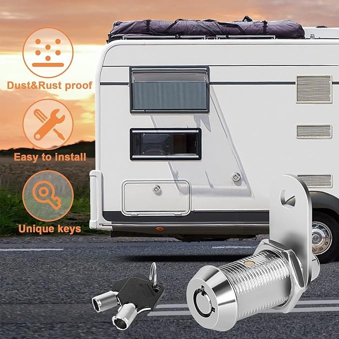 Cam Lock RV Locks for Storage Door 1inch RV Compartment 4PCS Keyed Alike,Trailer Replacement Set with Keys, Chrome Finish (4, 1 Inch) thumbnail 3