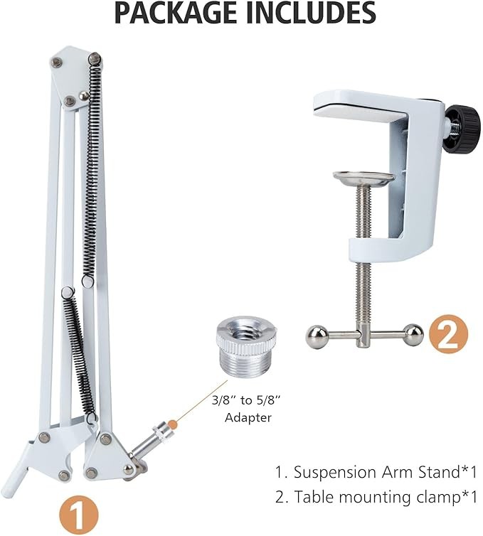 SUNMON White Boom Arm for Fifine AM8 - Mic Boom Arm Compatible with Fifine Microphone, Fifine Mic Boom Arm with 3/8" to 5/8" Screw Adapter Clip, Fifine Microphone Boom Arm with Desk Clamp thumbnail 4