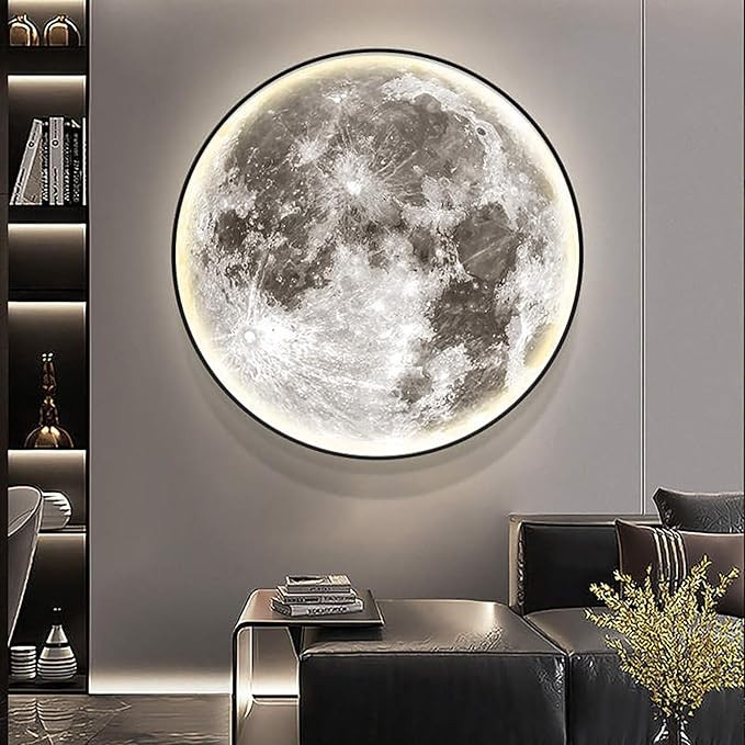 Dimmable Modern Moon Wall Lamp 20W LED 23.6 inch Wall Light Fixture Plug in with Remote Control Wall Light for Hallway Office Living Room Bedroom Spa Study Cafe Decoration