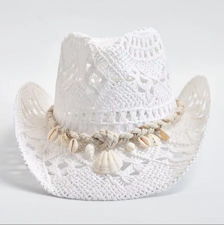 Summer Hand Woven Straw Hat for Women Shell Decoration Holiday Beach Sun Hat Chapeu Panama Feminino White thumbnail 3